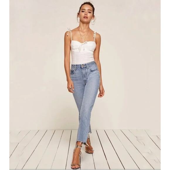 Reformation 29 High Rise Cropped Cigarette Step Hem Jeans True Blue - Picture 1 of 7